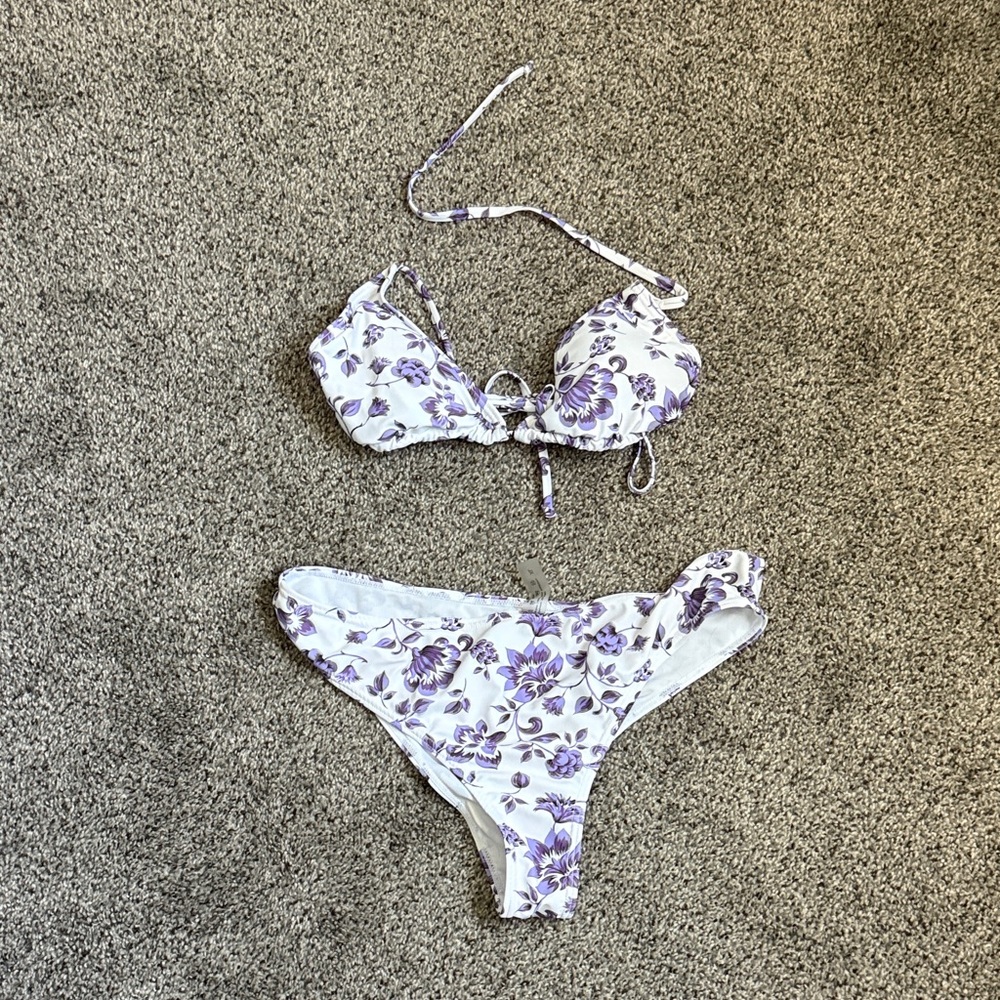 Floral Purple and White Bikini Set